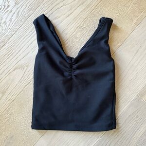 FIVE YM Black Crop Top with Deep V-neckline and Wide Straps